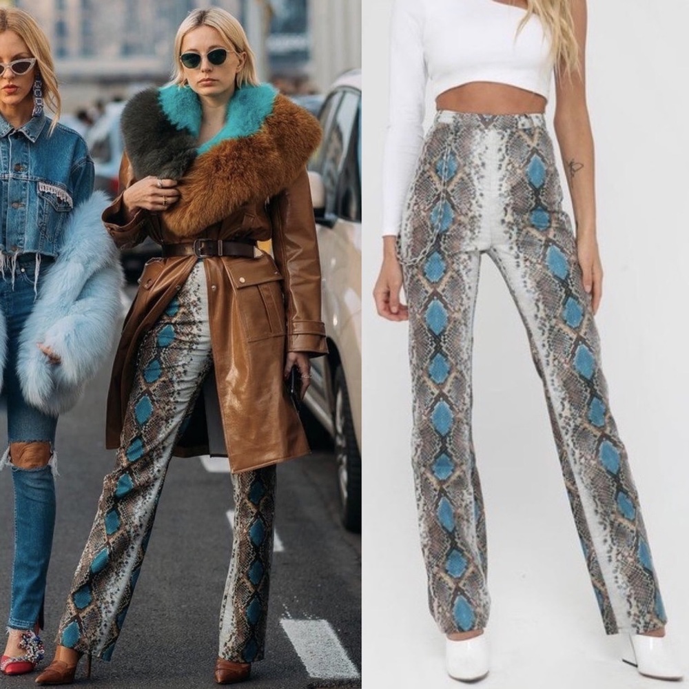 I AM GIA Python High Rise Snakeskin Snake Wide Leg Pants Trousers